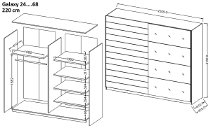 Гардероб Галакси с 2 плъзгащи врати дъб карбон и огледало с дължина 200, 220 и 270 см