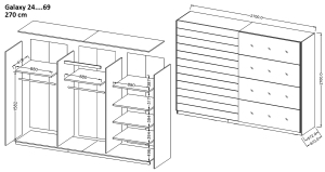 Гардероб Галакси с 2 плъзгащи врати дъб карбон и огледало с дължина 200, 220 и 270 см