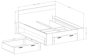 Легло Бета с чекмедже и ниши дъб маувела и черен мат за матрак с размер 160/200 или 180/200 см