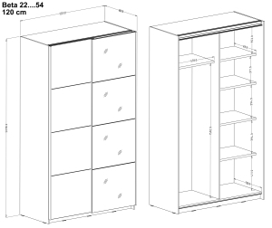 Гардероб Бета с 2 плъзгащи врати и огледало манастирски дъб с дължина 120,150,180, 200 и 221 см