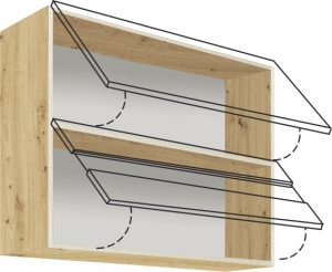 Горен кухненски шкаф Еконо с 2 клапващи врати и стъкло 90 см