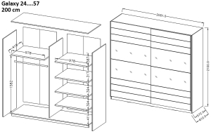 Гардероб Галакси с 2 плъзгащи врати и огледало тъмен дъб сан ремо с дължина 200, 220 и 270 см