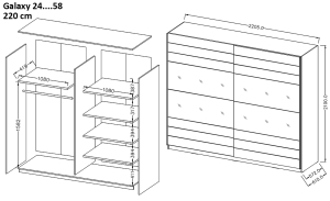 Гардероб Галакси с 2 плъзгащи врати и огледало тъмен дъб сан ремо с дължина 200, 220 и 270 см