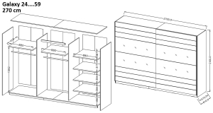 Гардероб Галакси с 2 плъзгащи врати и огледало тъмен дъб сан ремо с дължина 200, 220 и 270 см