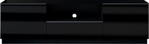 ТВ шкаф Хелио с 2 клапващи врати, 1 чекмедже и ниша с дължина 180 см черен мат и черно стъкло